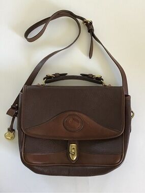 Vintage Dooney & Bourke All-Weather Leather Cavalry Brown Crossbody Satchel USA